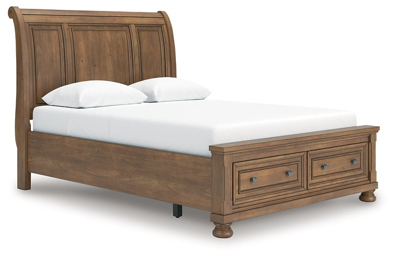Feddinger Queen Storage Sleigh Bed with Mirrored Dresser