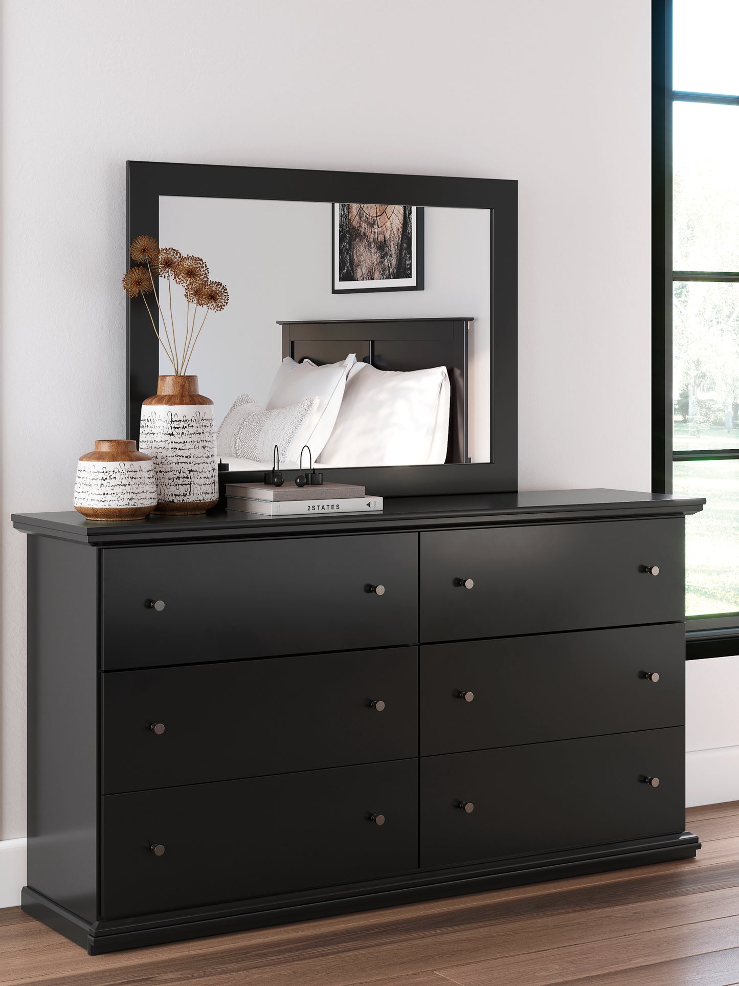 Maribel King Panel Bed with Mirrored Dresser