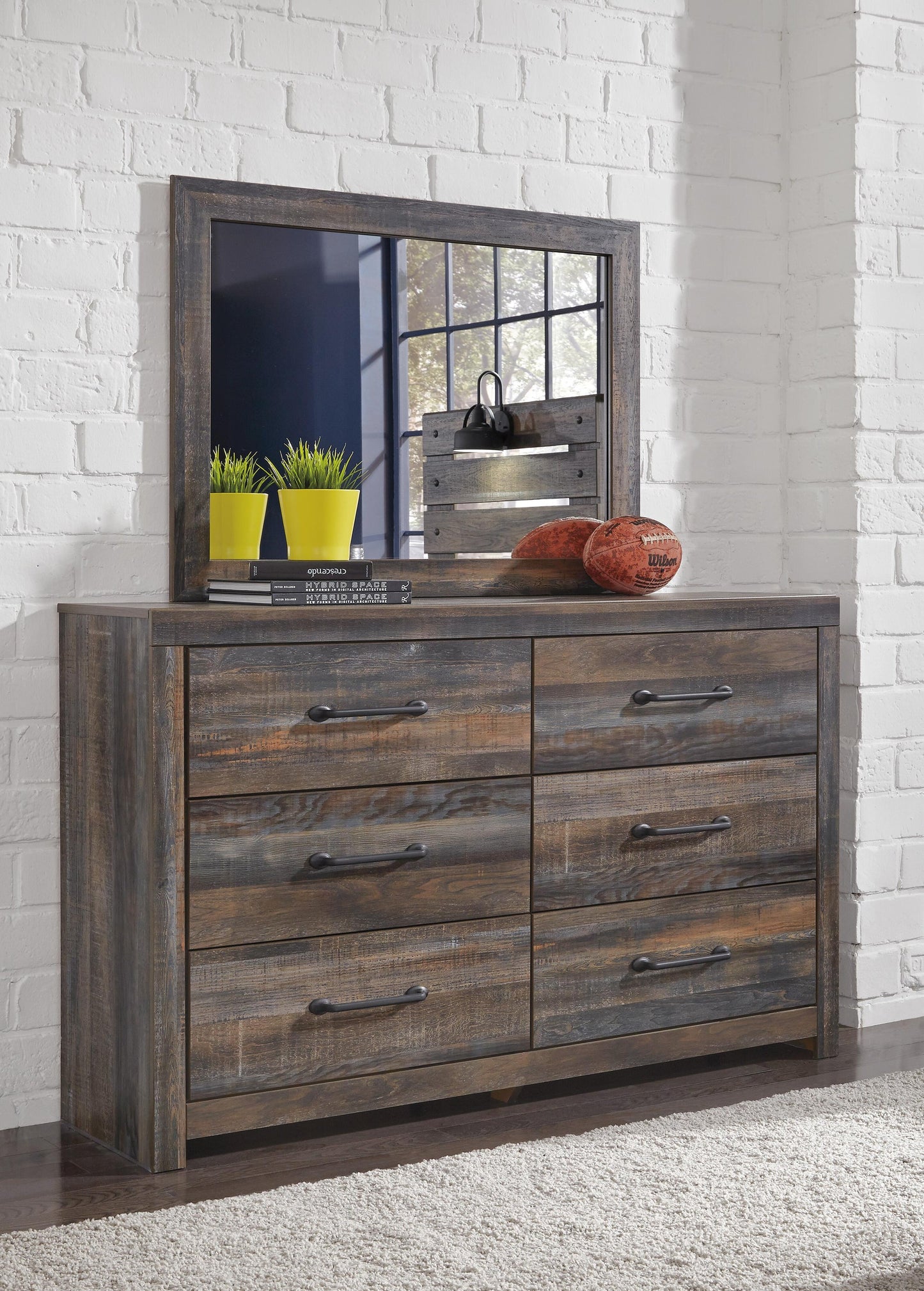 Drystan Full Bookcase Bed with 4 Storage Drawers with Mirrored Dresser