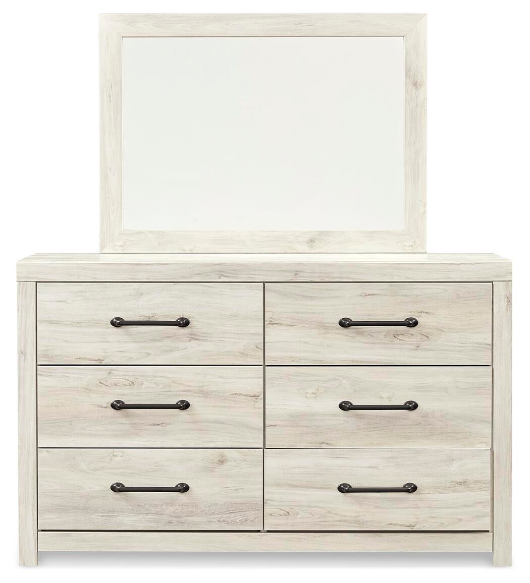 Cambeck King Panel Bed with Mirrored Dresser and Nightstand