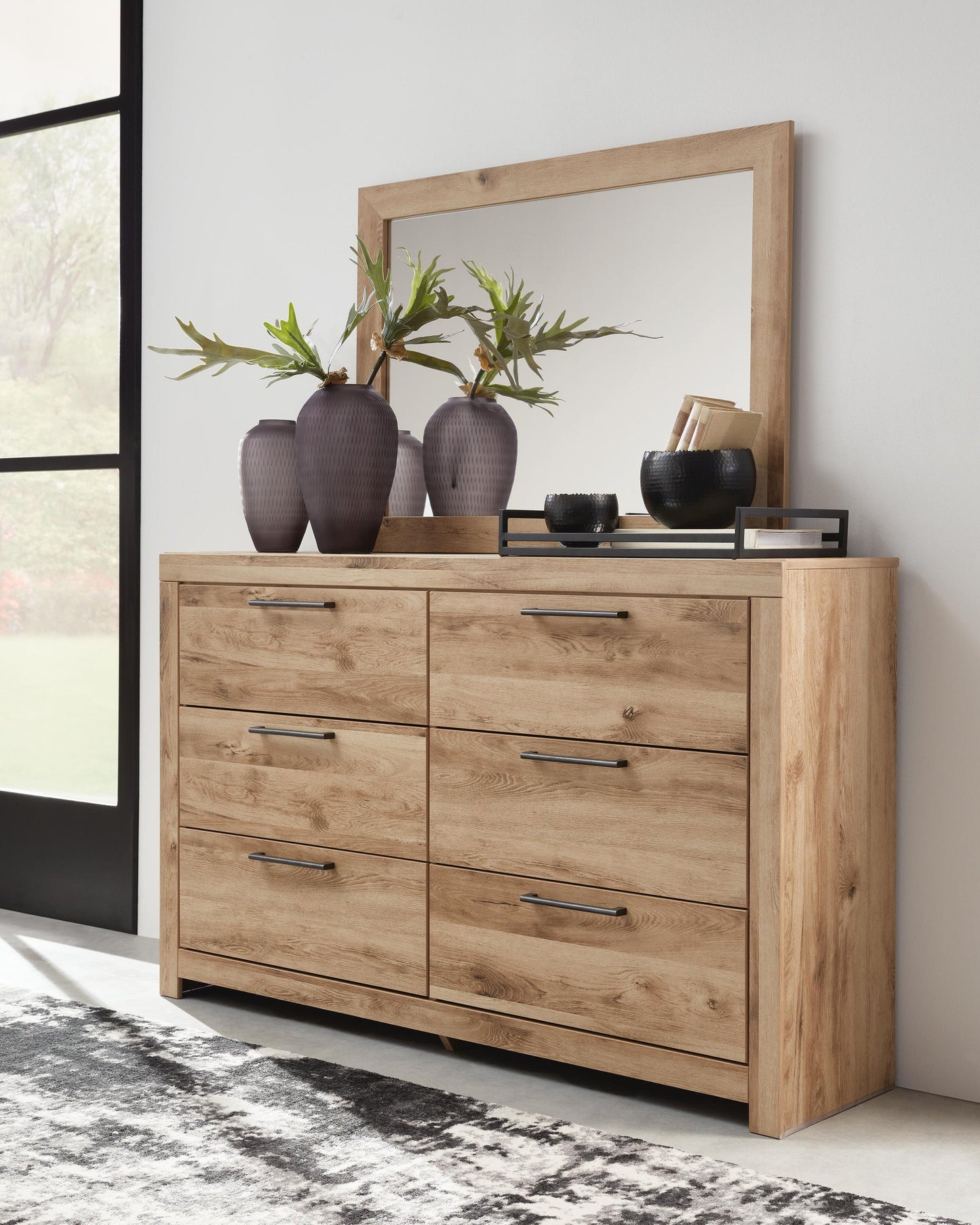 Hyanna Queen Panel Storage Bed with 2 Under Bed Storage Drawer, Dresser, Mirror, Chest and Nightstand