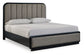 Rowanbeck California King Upholstered Panel Bed, Dresser, Mirror and Nightstand