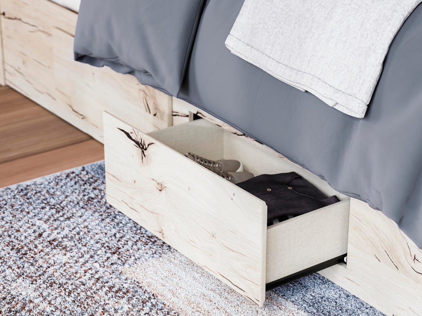 Lawroy Queen Panel Bed with Storage, Dresser, Mirror and Nightstand