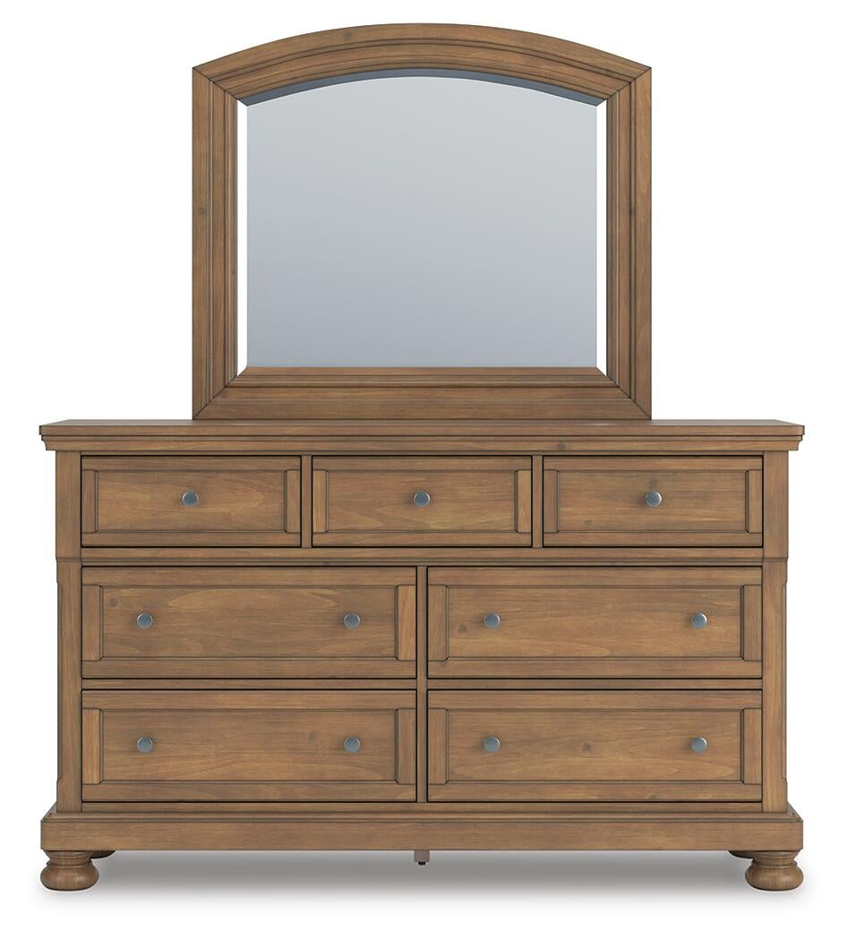 Feddinger Queen Panel Bed with Mirrored Dresser, Chest and Nightstand