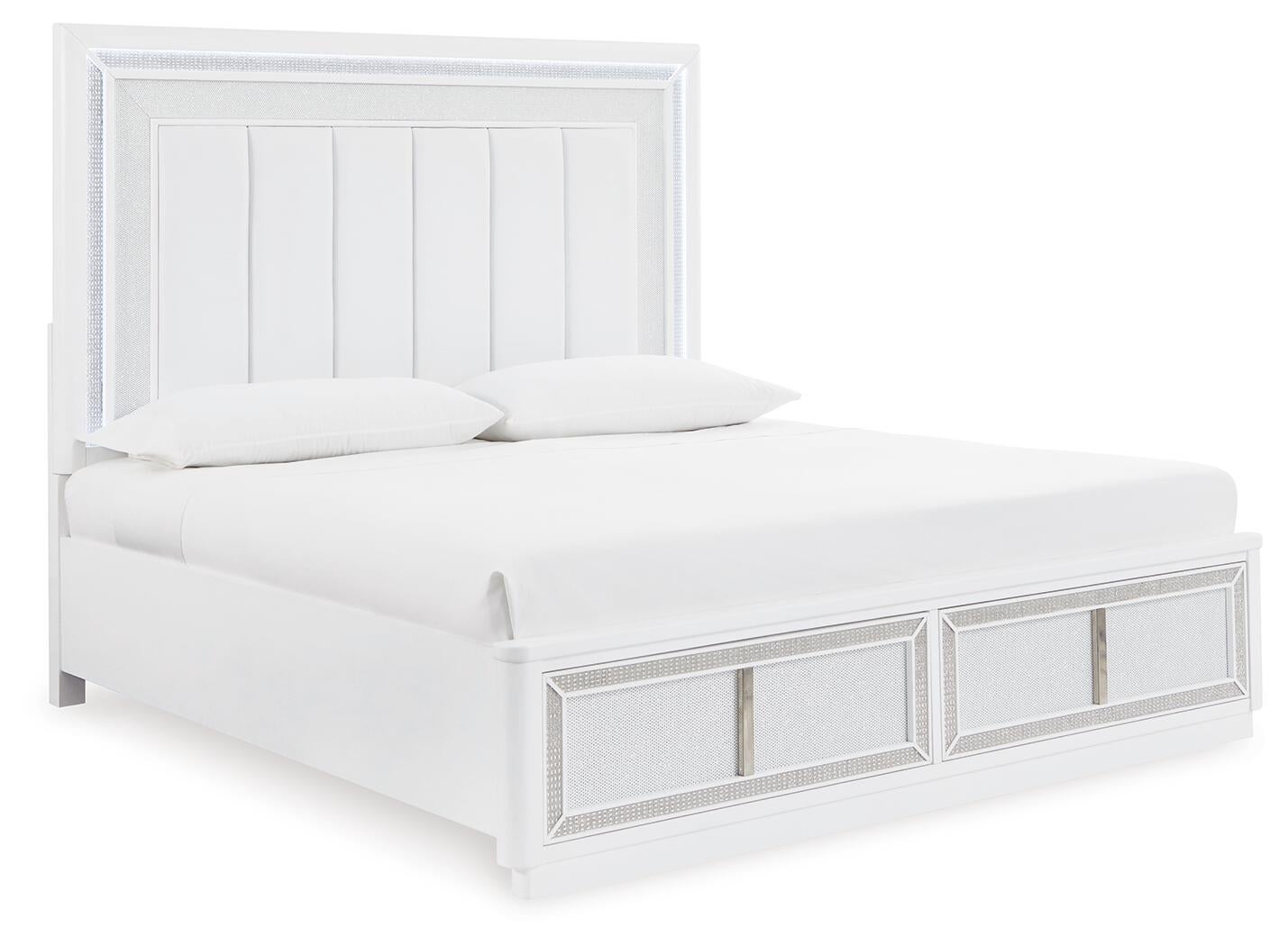 Chalanna King Upholstered Storage Bed, Dresser, Mirror, Chest and Nightstand