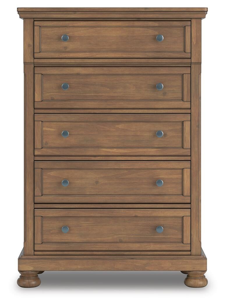 Feddinger Queen Storage Sleigh Bed with Mirrored Dresser, Chest and Nightstand