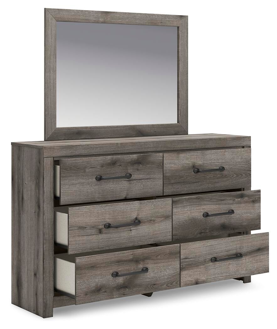 Graystorm Twin Panel Bed with Storage, Dresser, Mirror and Nightstand