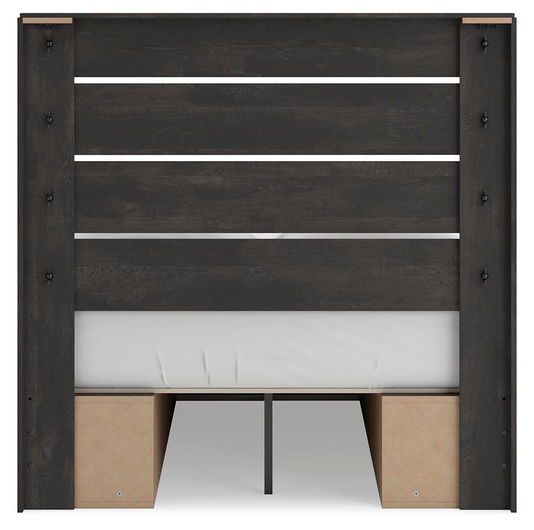 Hollivern Full Panel Bed with Storage, Dresser, Mirror and Nightstand
