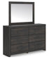 Hollivern Full Panel Bed with Storage, Dresser and Mirror