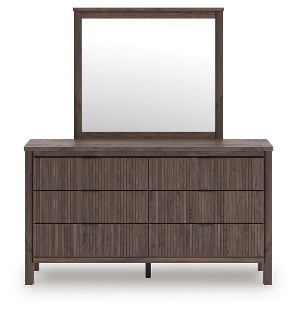 Pamytta Queen Upholstered Panel Platform Bed, Dresser, Mirror, Chest and Nightstand