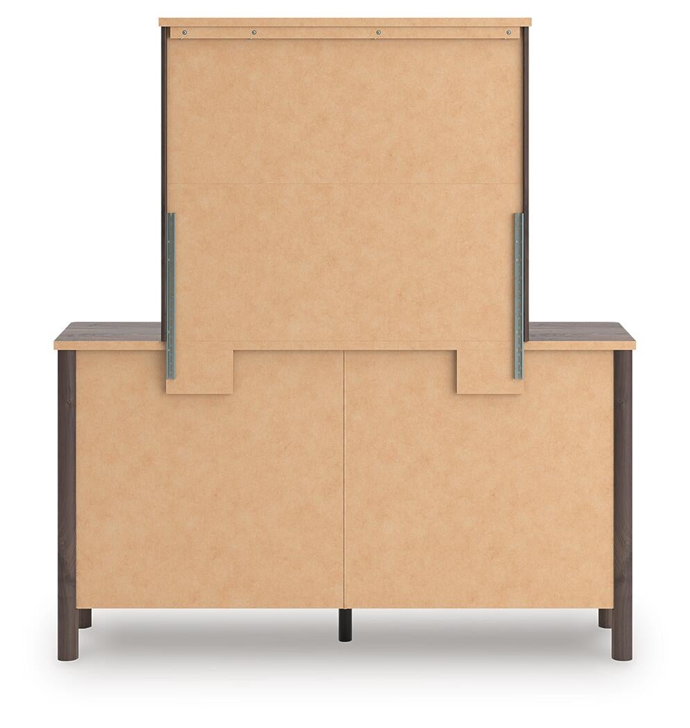 Pamytta Queen Upholstered Panel Platform Bed, Dresser and Mirror