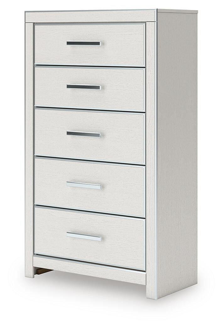 Zuraleus King Upholstered Panel Platform Storage Bed, Dresser, Mirror, Chest and Nightstand