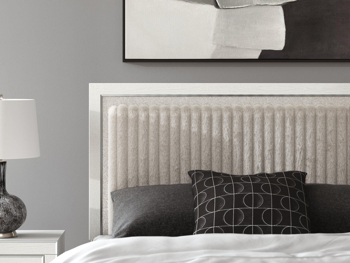 Zuraleus Queen Upholstered Panel Platform Storage Bed, Dresser, Mirror, Chest and Nightstand