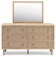 Cielden Full Upholstered Bed with Roll Slats, Dresser, Mirror and Nightstand