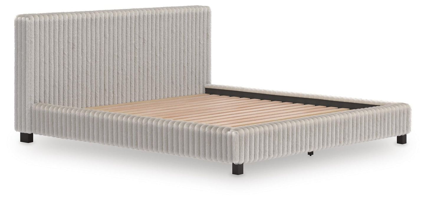 Zuraleus California King Upholstered Bed, Dresser, Mirror and Nightstand