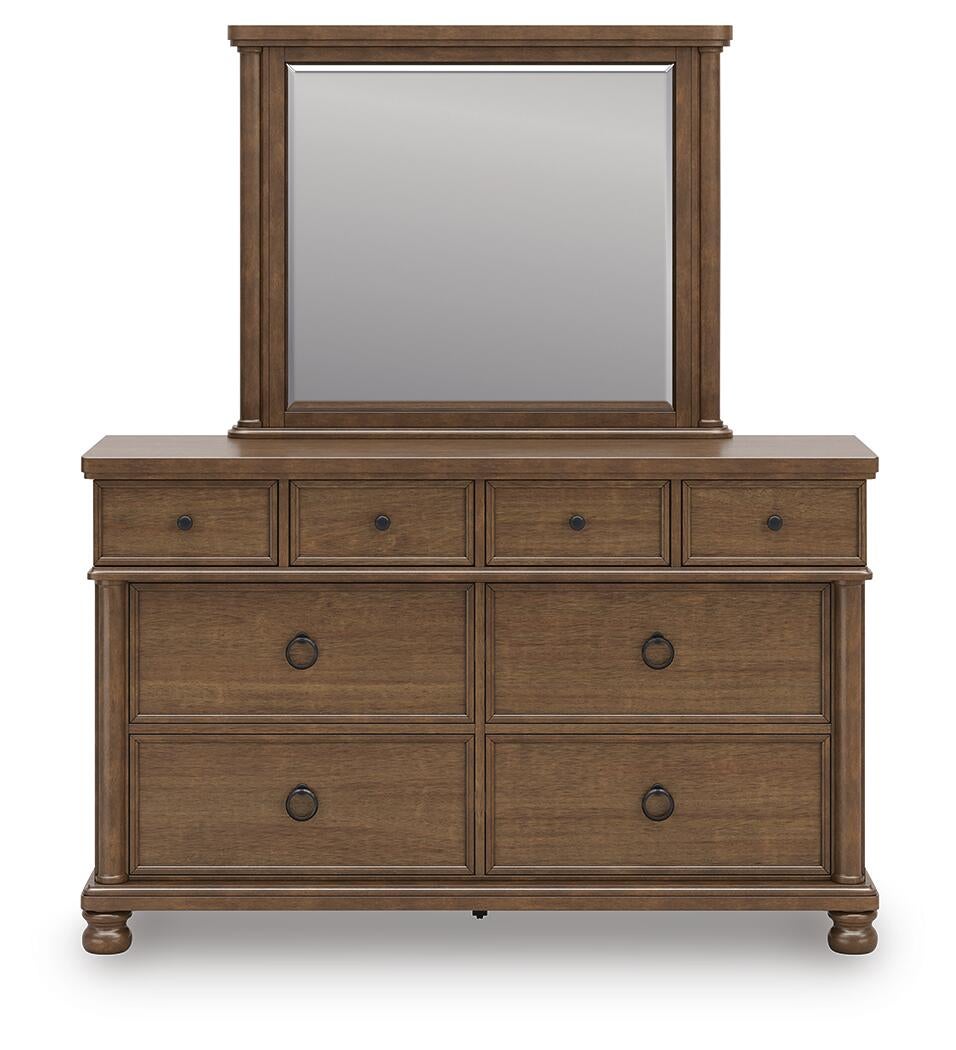 Rowlenstown Queen Poster Bed with Mirrored Dresser and Nightstand