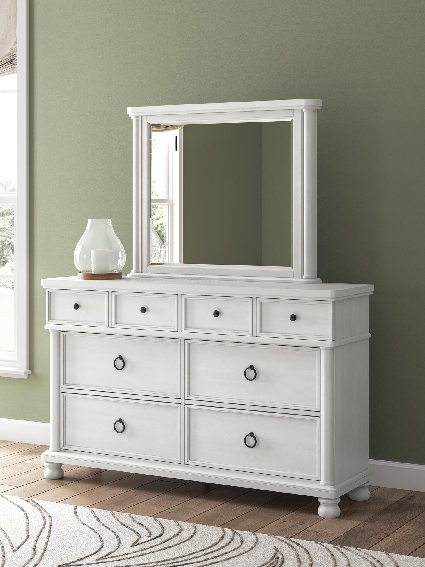 Rowlenstown California King Poster Bed, Dresser and Mirror