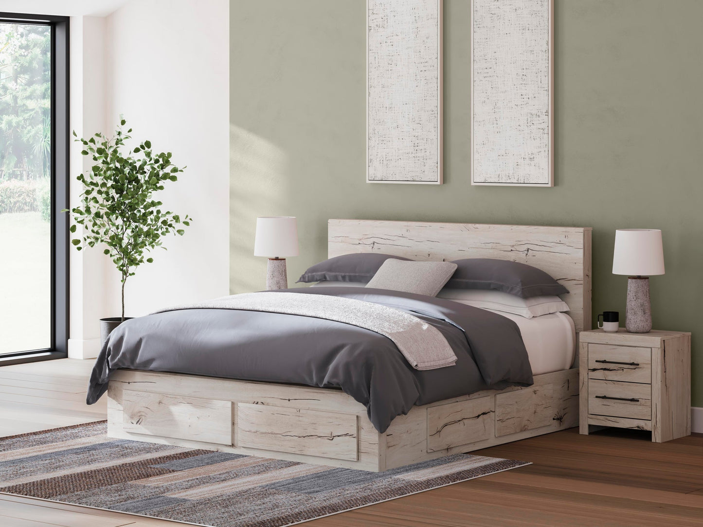 Lawroy King Panel Storage Bed, Dresser, Mirror, Chest and Nightstand