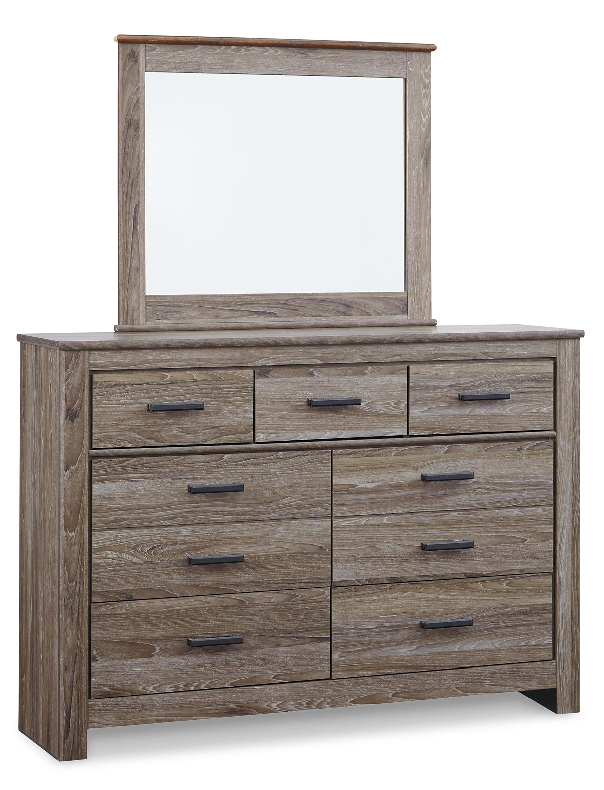 Zelen Full Panel Bed with Mirrored Dresser, Chest and 2 Nightstands