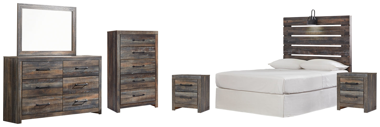 Drystan Full Panel Headboard with Mirrored Dresser, Chest and 2 Nightstands