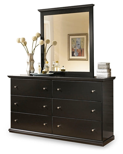 Maribel Queen/Full Panel Headboard with Mirrored Dresser and Chest