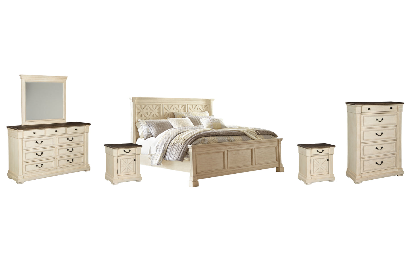 Bolanburg Queen Panel Bed with Mirrored Dresser, Chest and 2 Nightstands